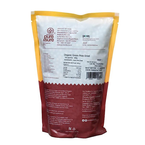 Pure & Sure Green Peas Dried Traditional Organic Pulses